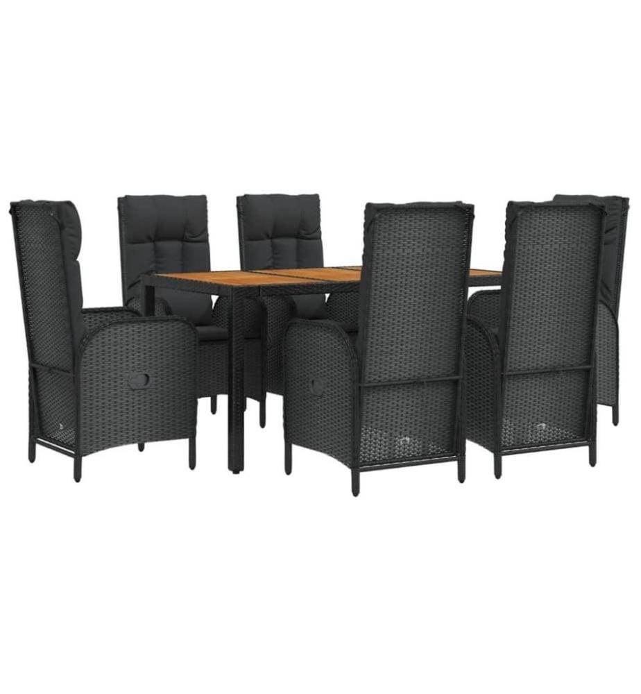 7-tlg. Garten-Essgruppe mit Kissen Schwarz Poly Rattan