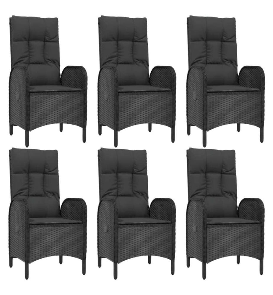 7-tlg. Garten-Essgruppe mit Kissen Schwarz Poly Rattan