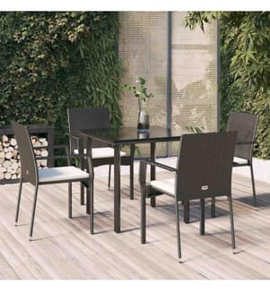 5-tlg. Garten-Lounge-Set mit Kissen Schwarz Poly Rattan