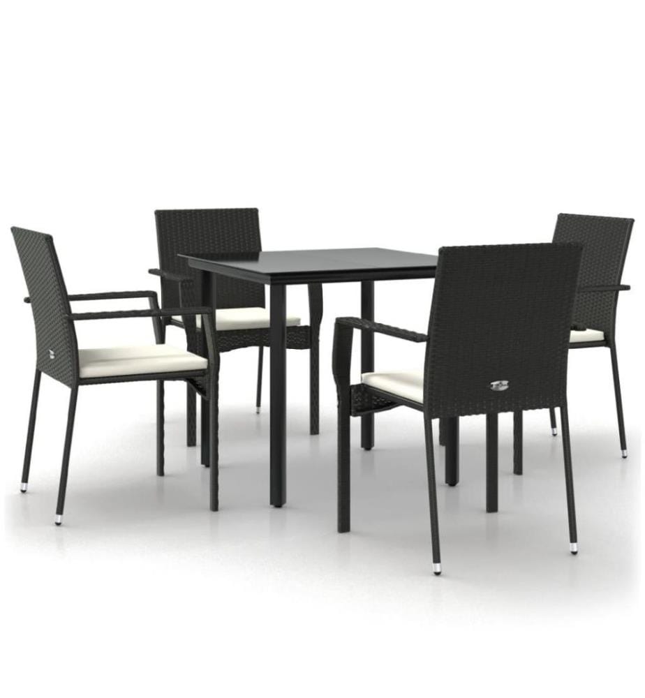 5-tlg. Garten-Lounge-Set mit Kissen Schwarz Poly Rattan