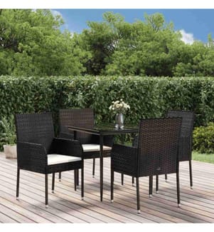 5-tlg. Garten-Lounge-Set mit Kissen Schwarz Poly Rattan