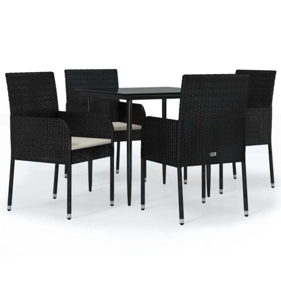 5-tlg. Garten-Lounge-Set mit Kissen Schwarz Poly Rattan