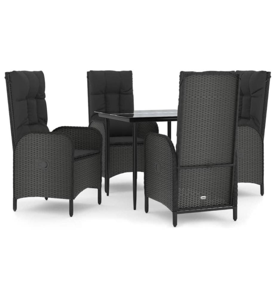 5-tlg. Garten-Lounge-Set mit Kissen Schwarz Poly Rattan