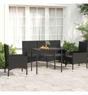 4-tlg. Garten-Lounge-Set mit Kissen Schwarz Poly Rattan