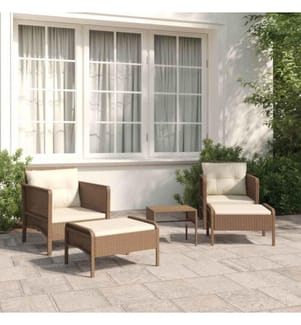 5-tlg. Garten-Lounge-Set mit Kissen Braun Poly Rattan