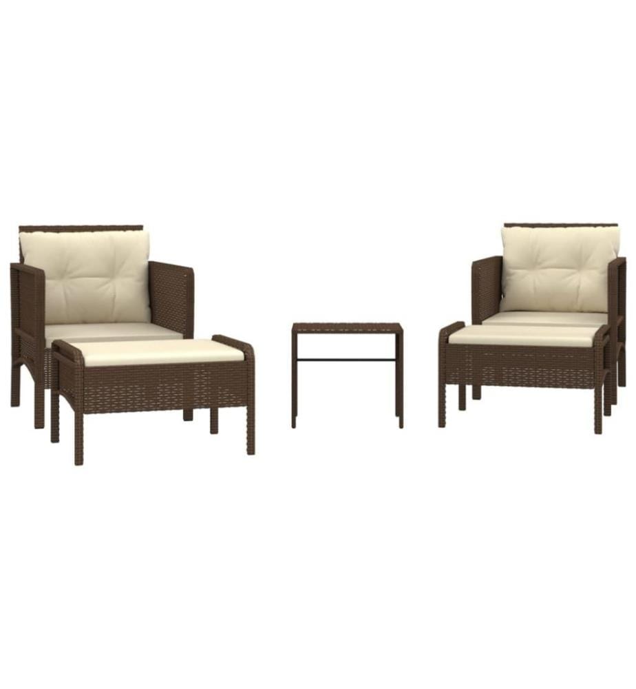 5-tlg. Garten-Lounge-Set mit Kissen Braun Poly Rattan