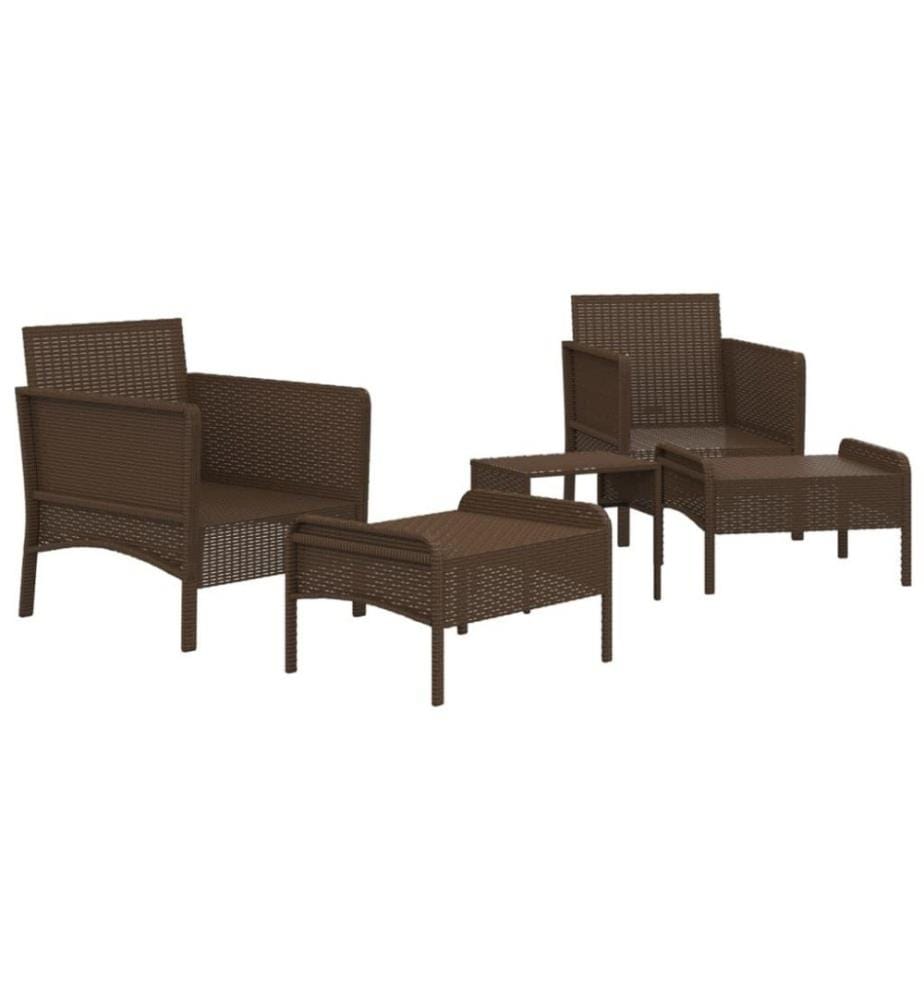 5-tlg. Garten-Lounge-Set mit Kissen Braun Poly Rattan