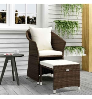 2-tlg. Garten-Lounge-Set mit Kissen Braun Poly Rattan