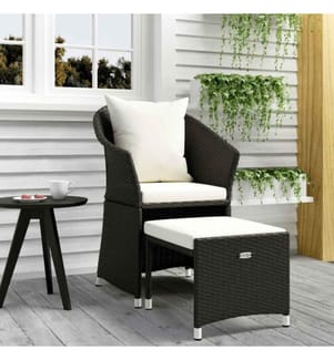 2-tlg. Garten-Lounge-Set mit Kissen Schwarz Poly Rattan