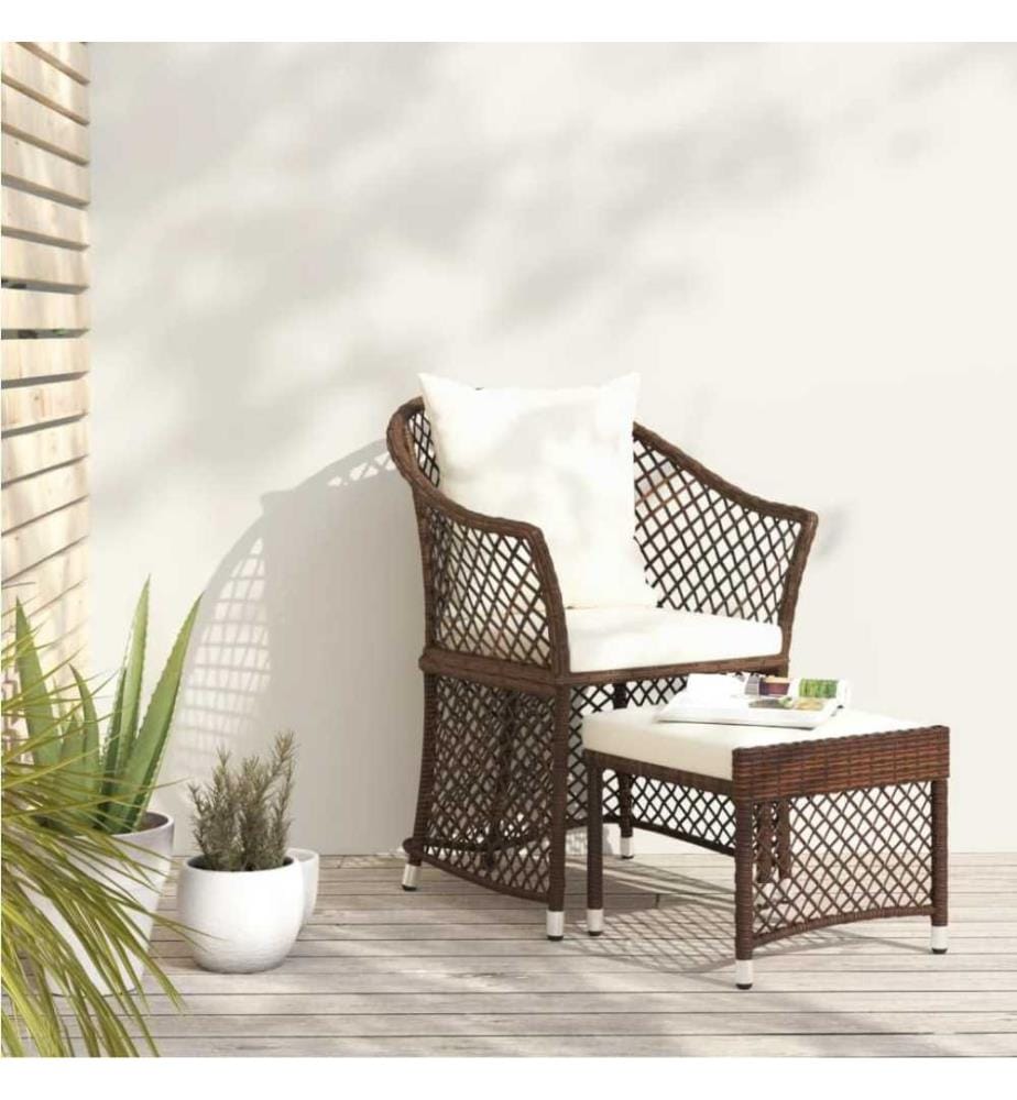 2-tlg. Garten-Lounge-Set mit Kissen Braun Poly Rattan