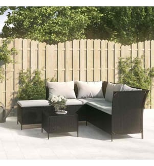 4-tlg. Garten-Lounge-Set mit Kissen Schwarz Poly Rattan