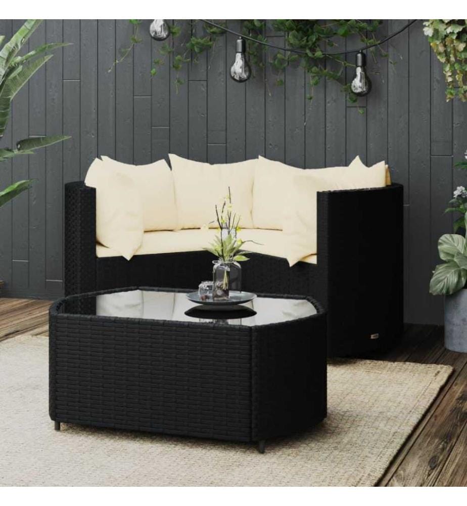 4-tlg. Garten-Lounge-Set mit Kissen Schwarz Poly Rattan
