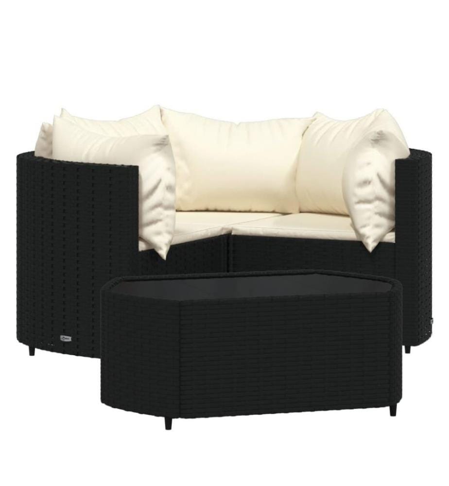 4-tlg. Garten-Lounge-Set mit Kissen Schwarz Poly Rattan