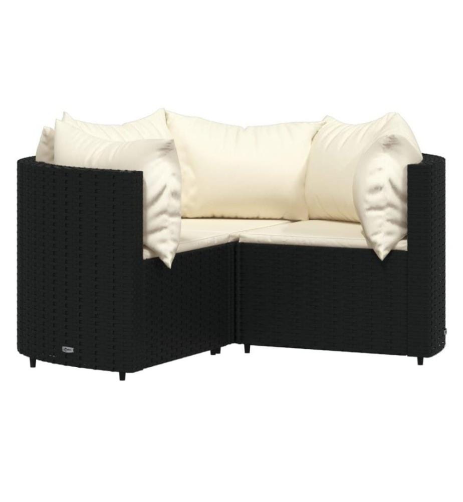 4-tlg. Garten-Lounge-Set mit Kissen Schwarz Poly Rattan