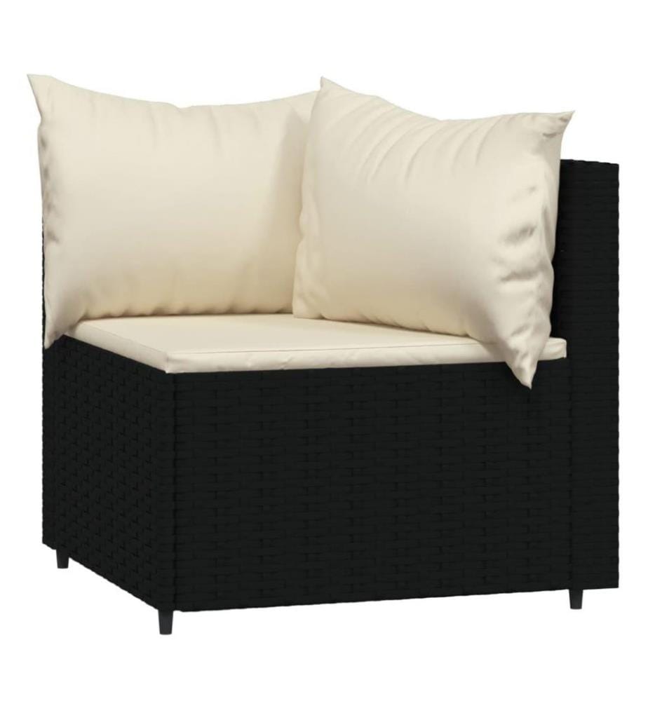 4-tlg. Garten-Lounge-Set mit Kissen Schwarz Poly Rattan