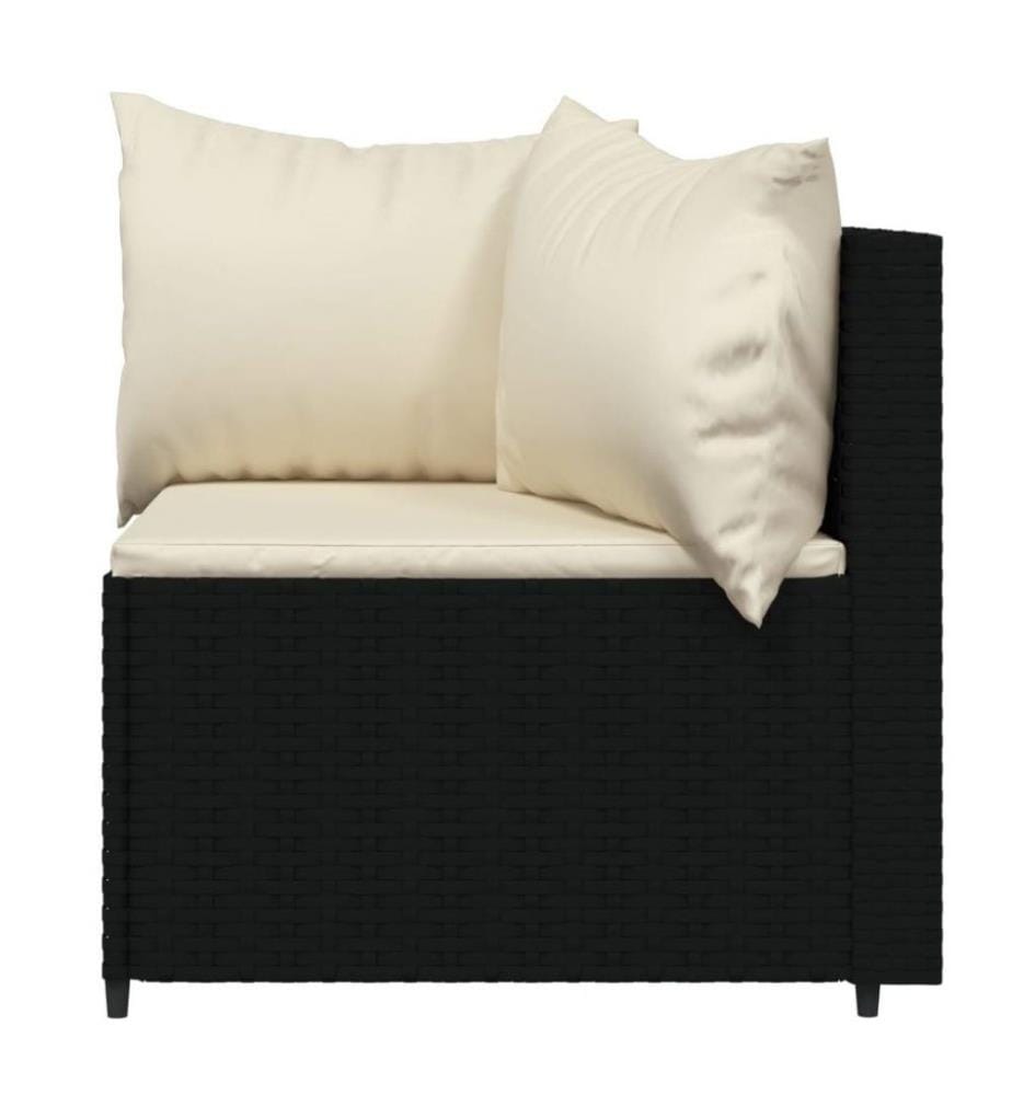 4-tlg. Garten-Lounge-Set mit Kissen Schwarz Poly Rattan