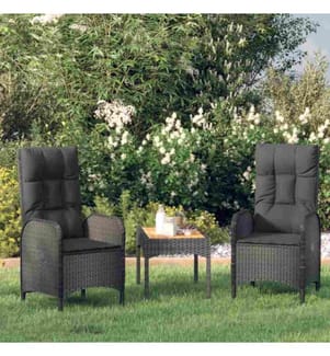 3-tlg. Garten-Lounge-Set mit Kissen Schwarz Poly Rattan