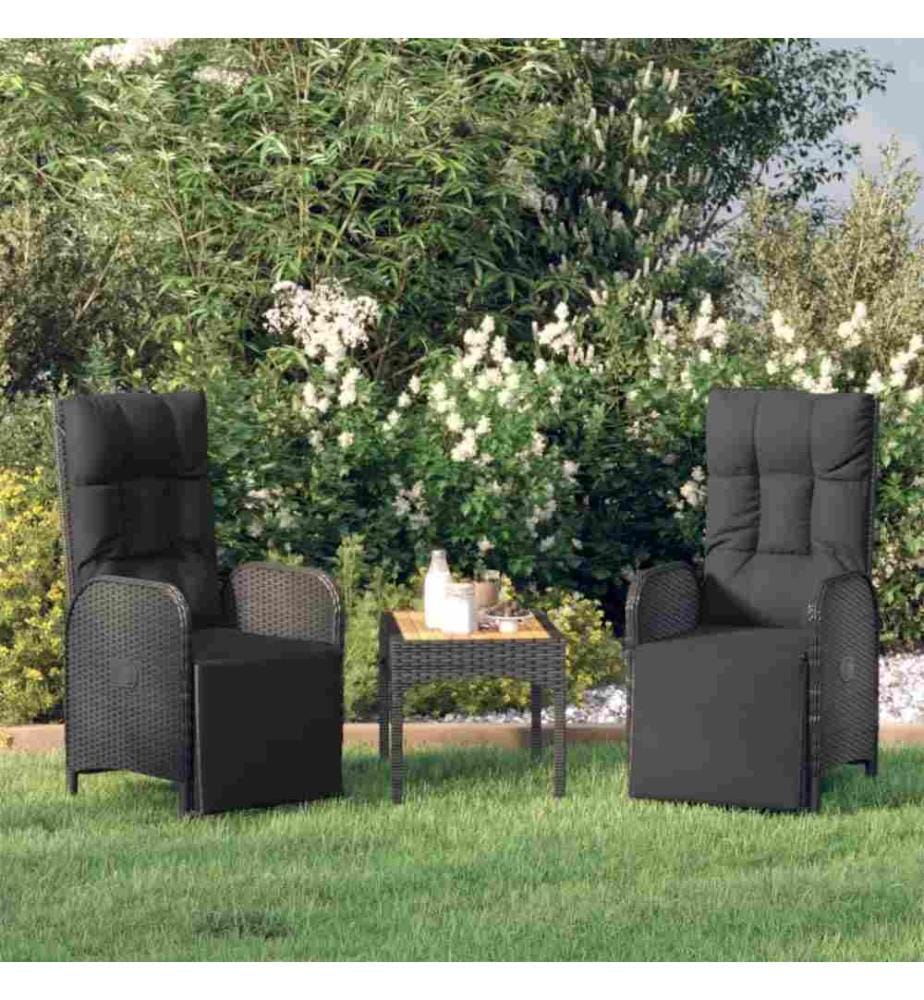 3-tlg. Garten-Lounge-Set mit Kissen Schwarz Poly Rattan