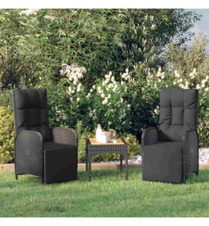 3-tlg. Garten-Lounge-Set mit Kissen Schwarz Poly Rattan