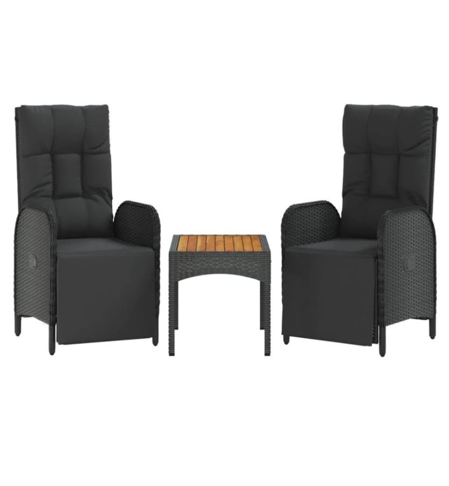 3-tlg. Garten-Lounge-Set mit Kissen Schwarz Poly Rattan
