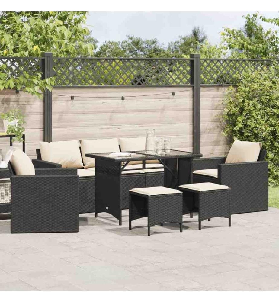 6-tlg. Garten-Sofagarnitur mit Kissen Schwarz Poly Rattan