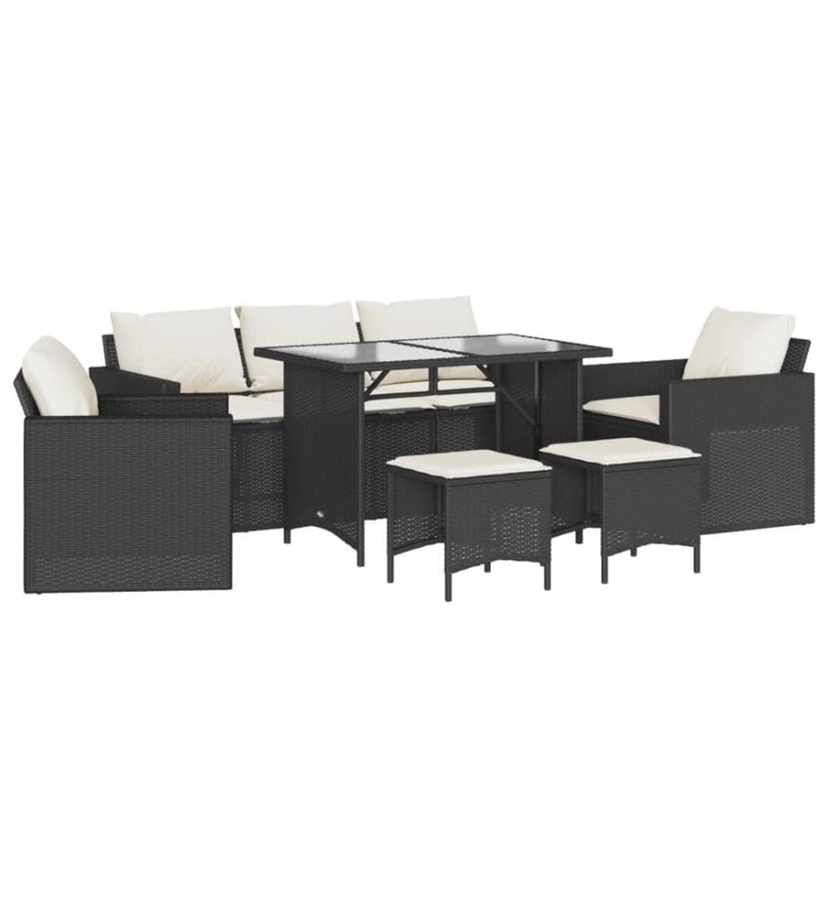 6-tlg. Garten-Sofagarnitur mit Kissen Schwarz Poly Rattan