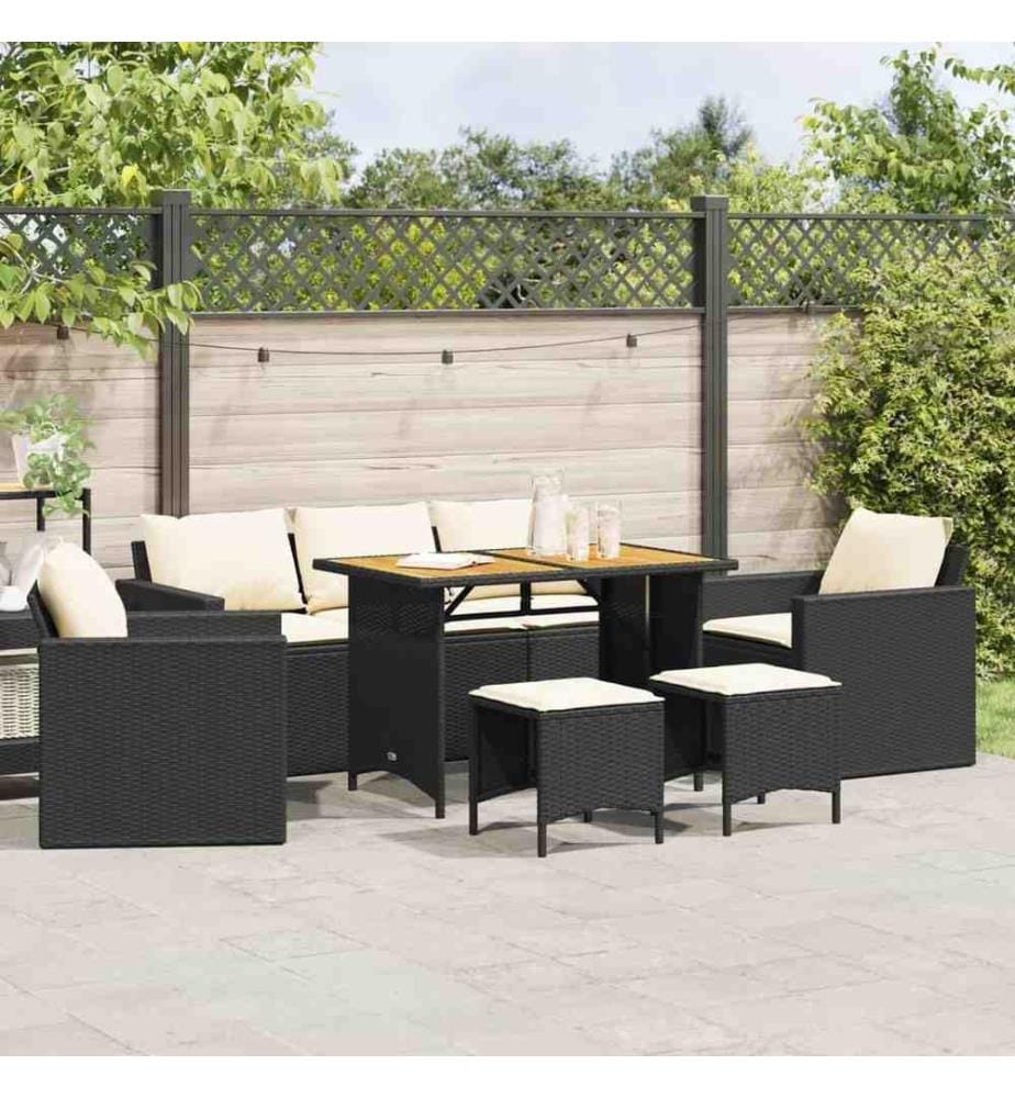 6-tlg. Garten-Sofagarnitur mit Kissen Schwarz Poly Rattan