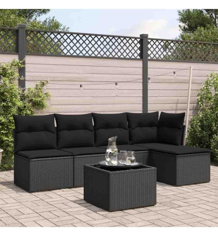 6-tlg. Garten-Sofagarnitur mit Kissen Schwarz Poly Rattan