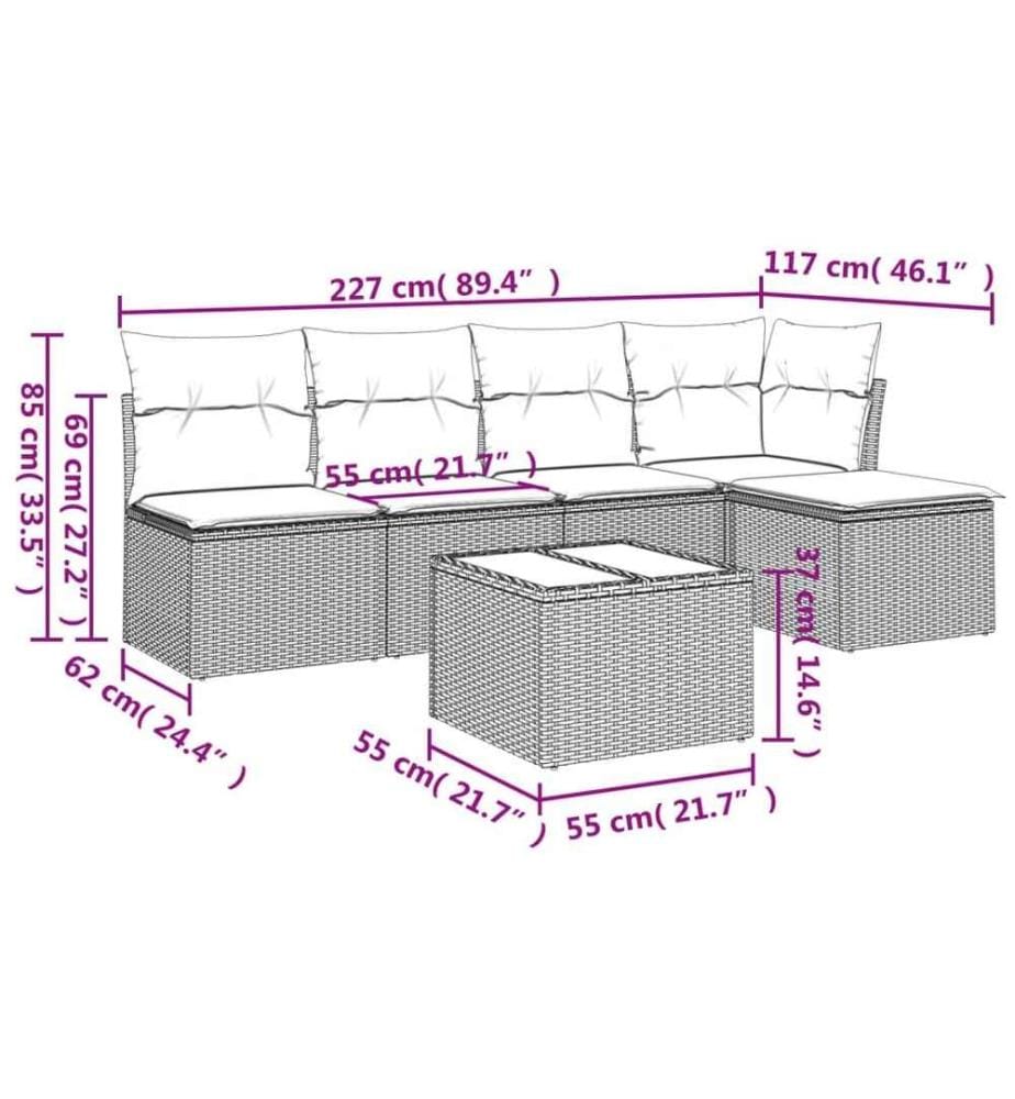 6-tlg. Garten-Sofagarnitur mit Kissen Schwarz Poly Rattan