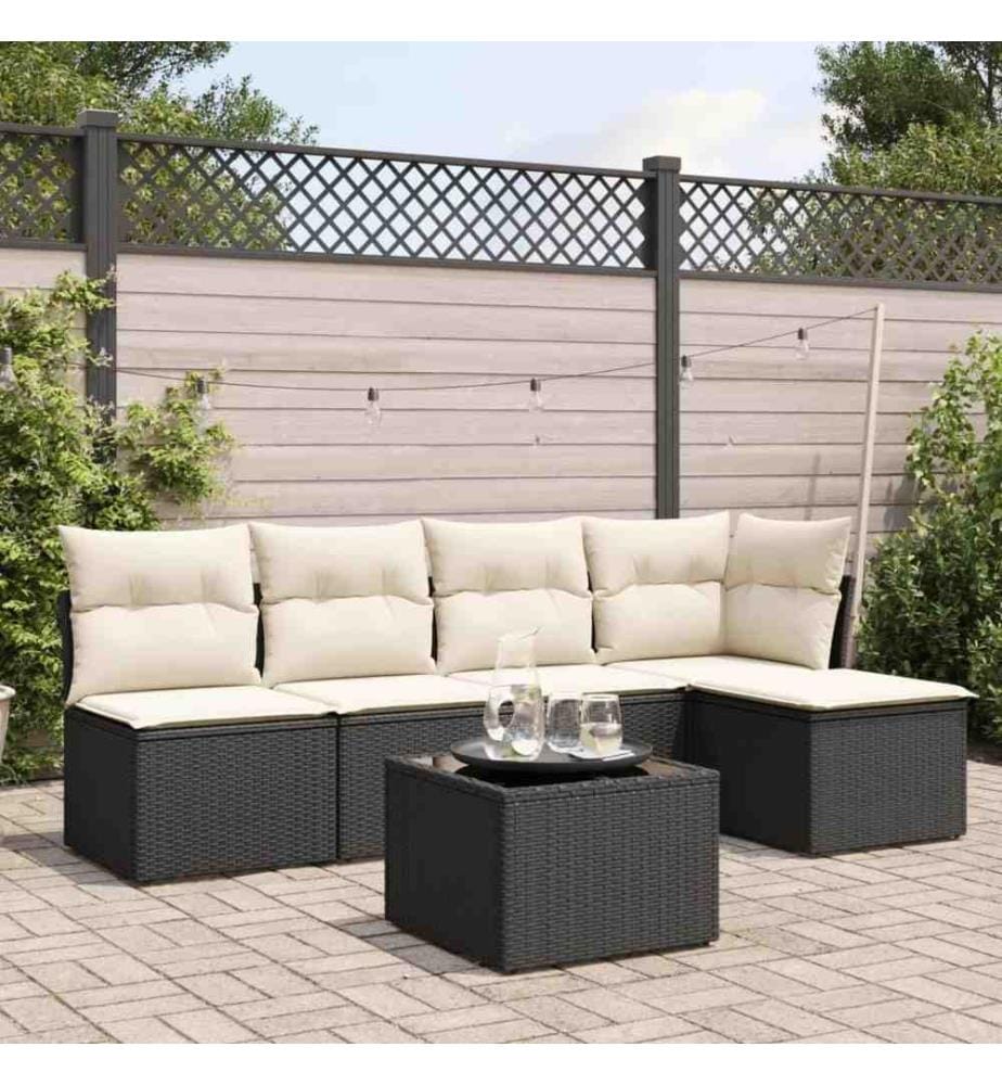 6-tlg. Garten-Sofagarnitur mit Kissen Schwarz Poly Rattan