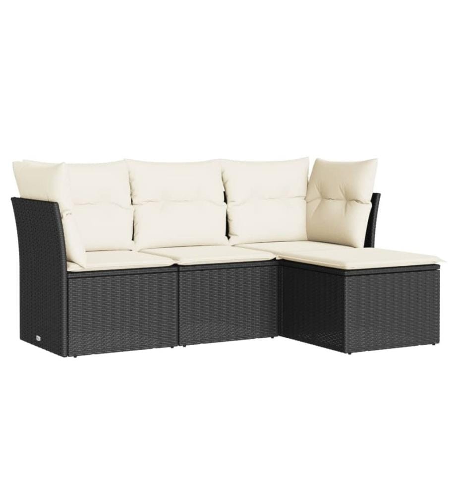 4-tlg. Garten-Sofagarnitur mit Kissen Schwarz Poly Rattan