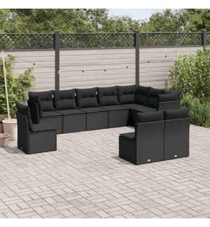 10-tlg. Garten-Sofagarnitur mit Kissen Schwarz Poly Rattan