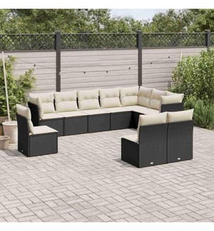 10-tlg. Garten-Sofagarnitur mit Kissen Schwarz Poly Rattan