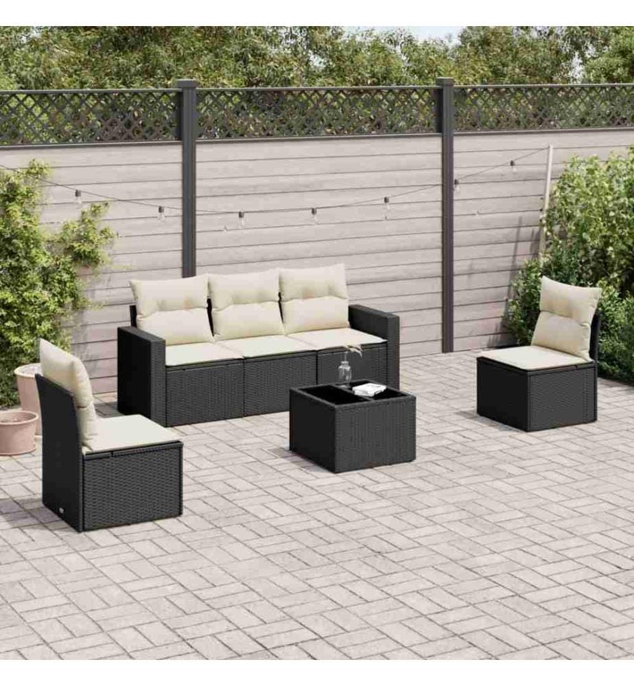 6-tlg. Garten-Sofagarnitur mit Kissen Schwarz Poly Rattan