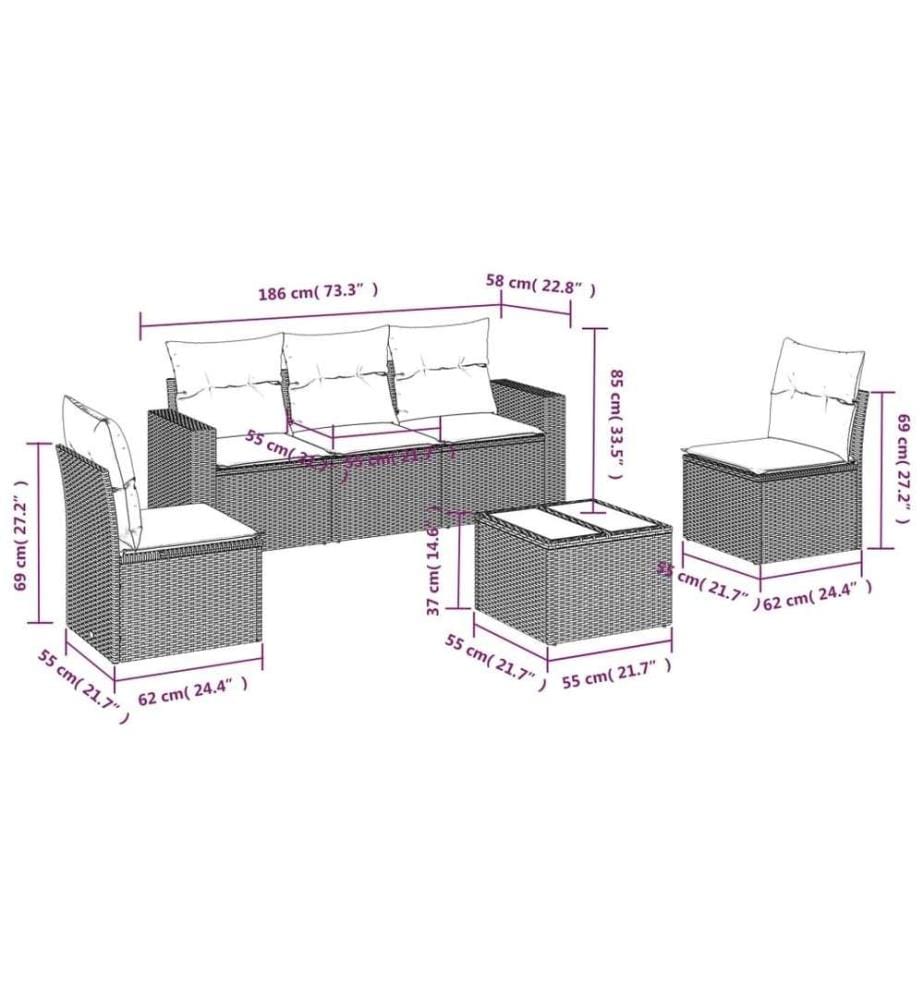 6-tlg. Garten-Sofagarnitur mit Kissen Schwarz Poly Rattan