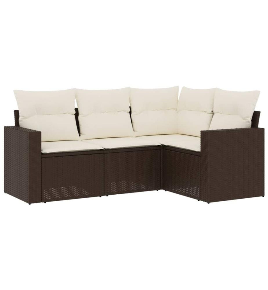 Salon de jardin 4 pcs avec coussins marron résine tressée