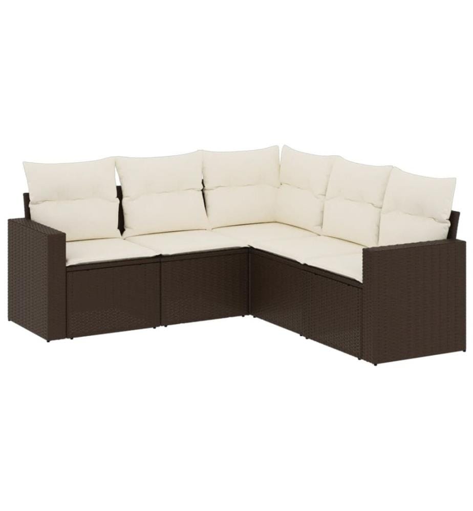 Salon de jardin avec coussins 5 pcs marron résine tressée