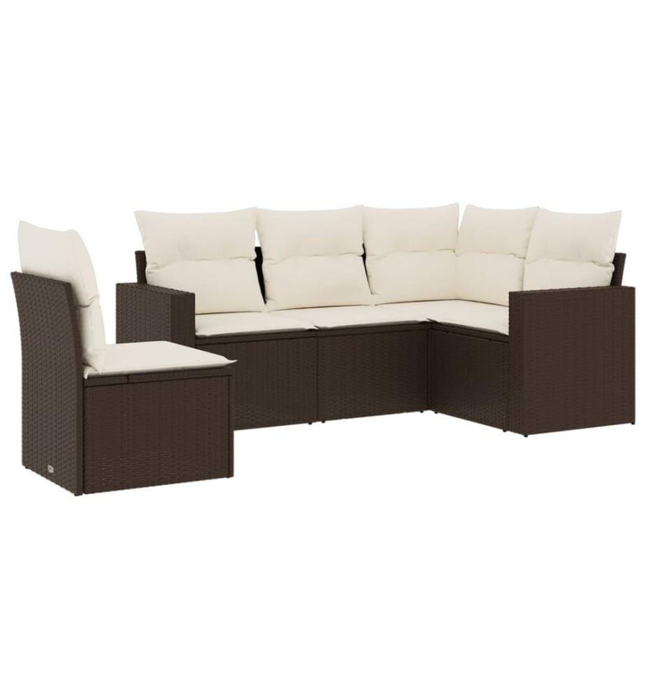 Salon de jardin avec coussins 5 pcs marron résine tressée