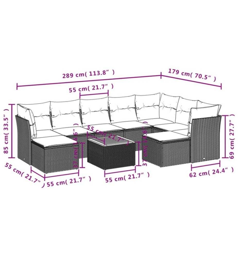 Salon de jardin 10 pcs avec coussins noir résine tressée