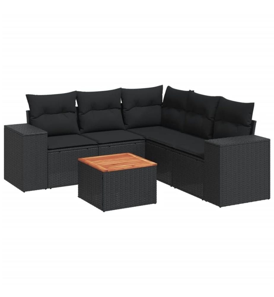 Salon de jardin 6 pcs avec coussins noir résine tressée