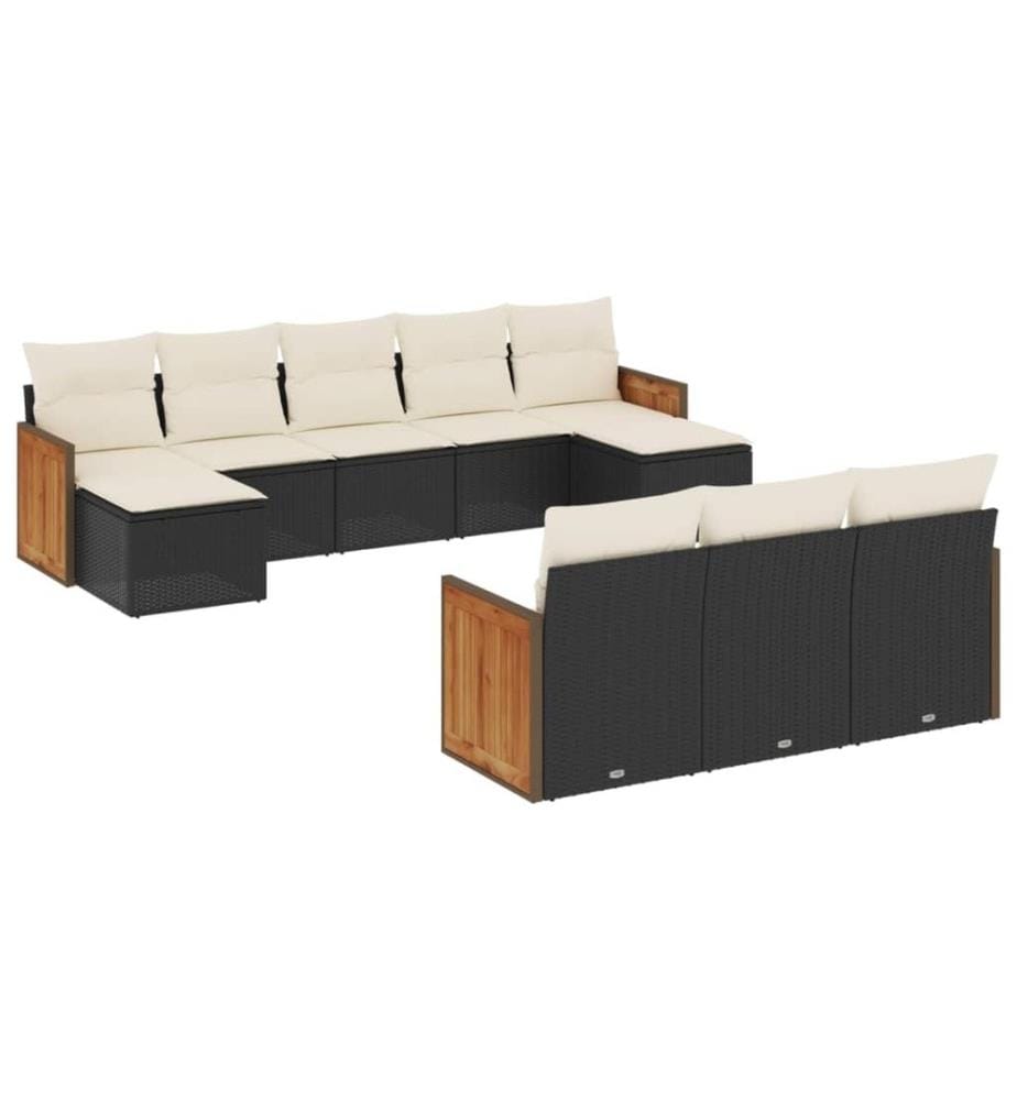 Salon de jardin 10 pcs avec coussins noir résine tressée