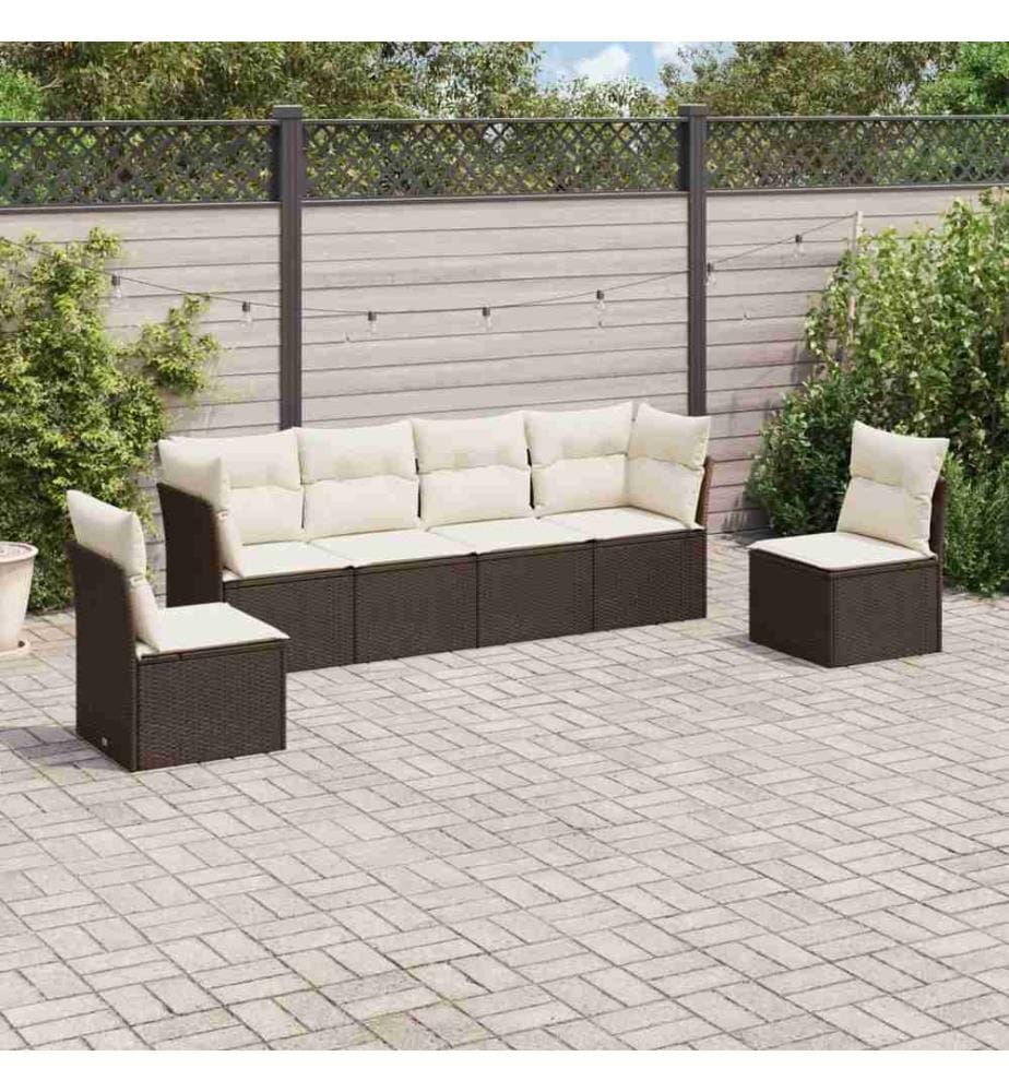 Salon de jardin avec coussins 6 pcs marron résine tressée