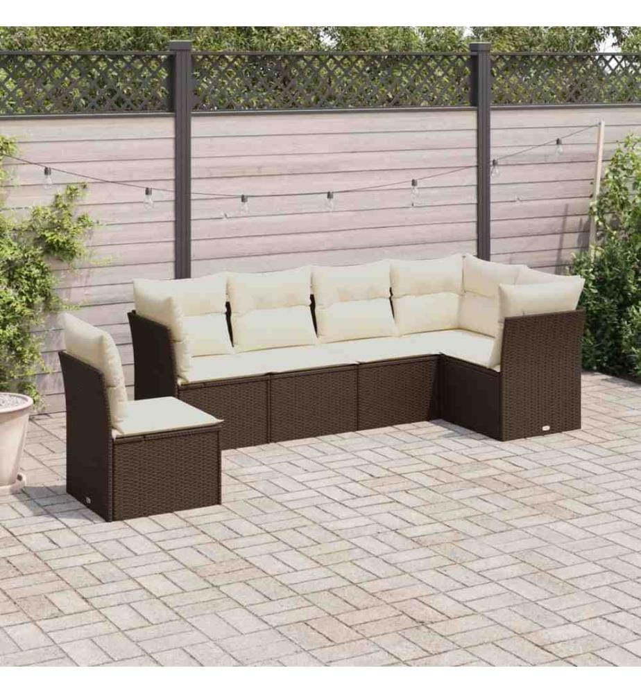 Salon de jardin avec coussins 6 pcs marron résine tressée