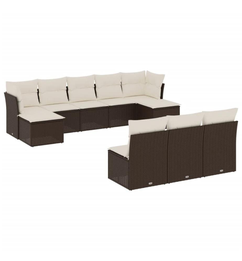 Salon de jardin 10 pcs avec coussins marron résine tressée
