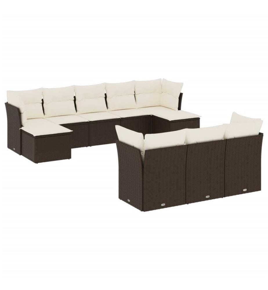 Salon de jardin 10 pcs avec coussins marron résine tressée