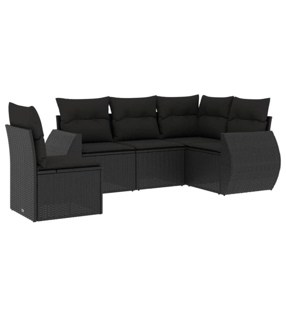 5-tlg. Garten-Sofagarnitur mit Kissen Schwarz Poly Rattan