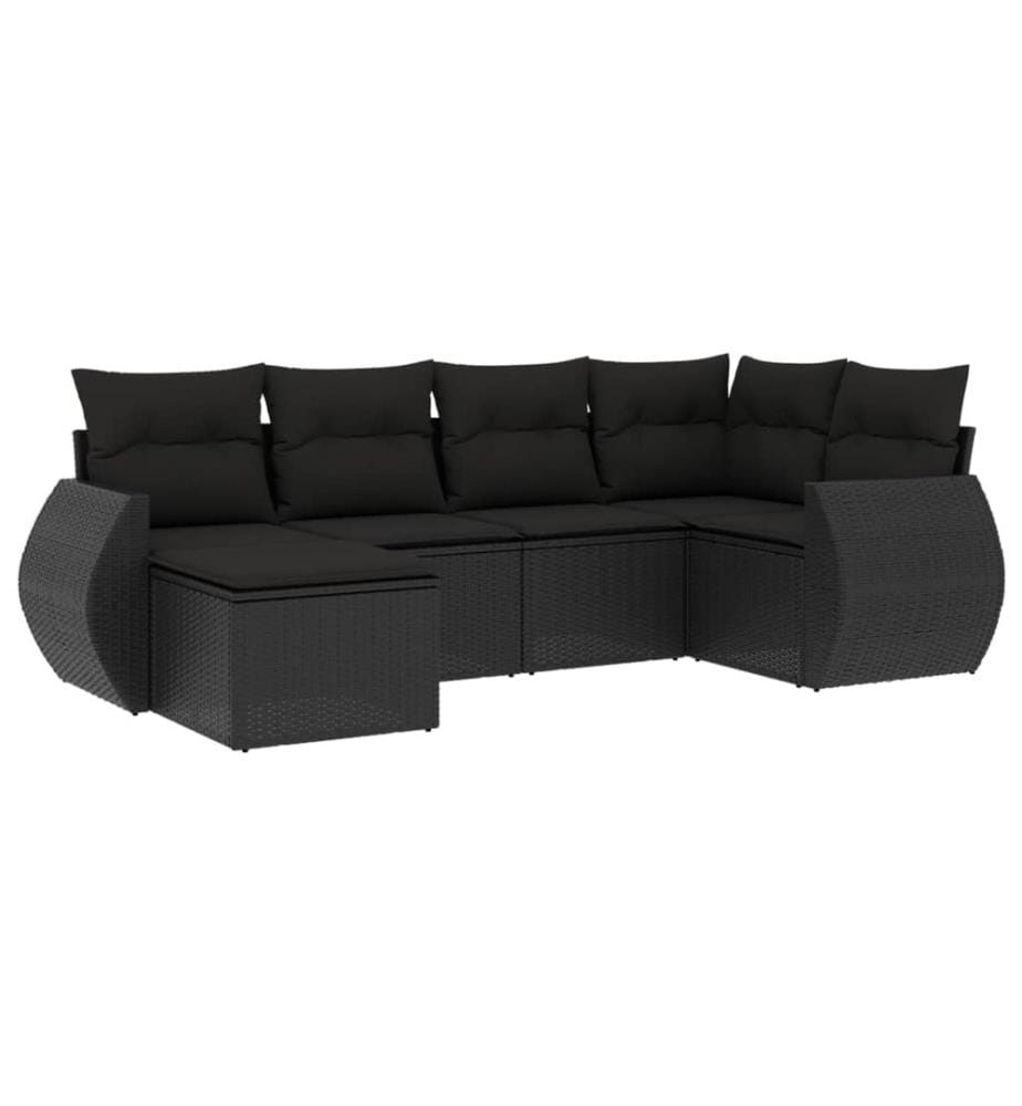 6-tlg. Garten-Sofagarnitur mit Kissen Schwarz Poly Rattan