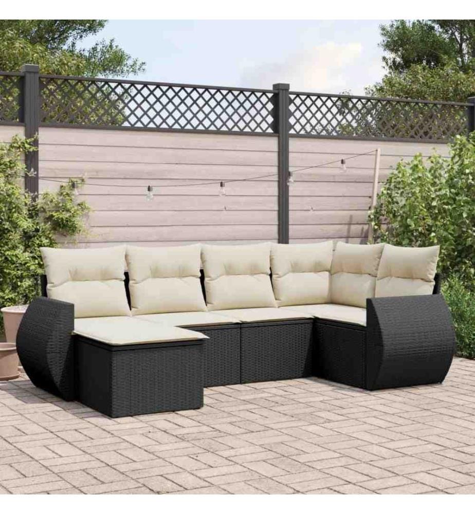 6-tlg. Garten-Sofagarnitur mit Kissen Schwarz Poly Rattan