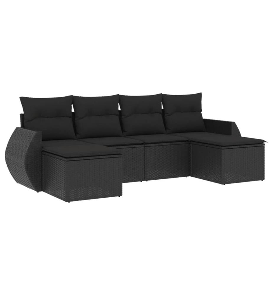 6-tlg. Garten-Sofagarnitur mit Kissen Schwarz Poly Rattan