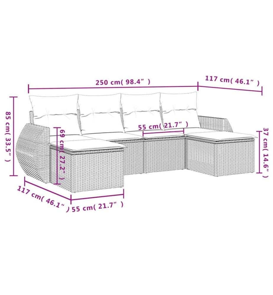 6-tlg. Garten-Sofagarnitur mit Kissen Schwarz Poly Rattan